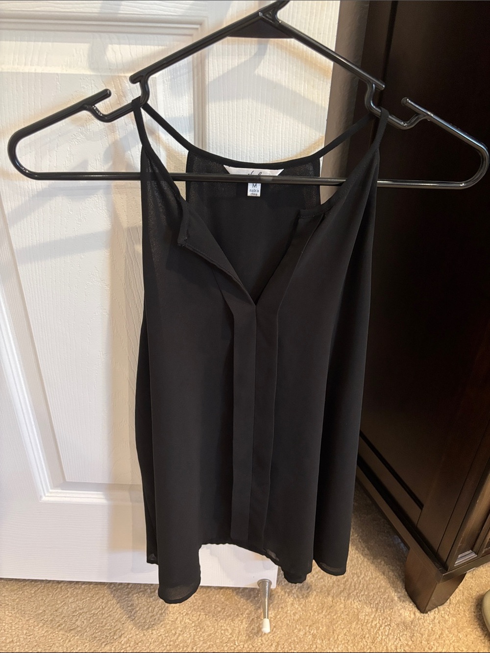 Black V-Neck Satin-Feel Camisole with Narrow Straps